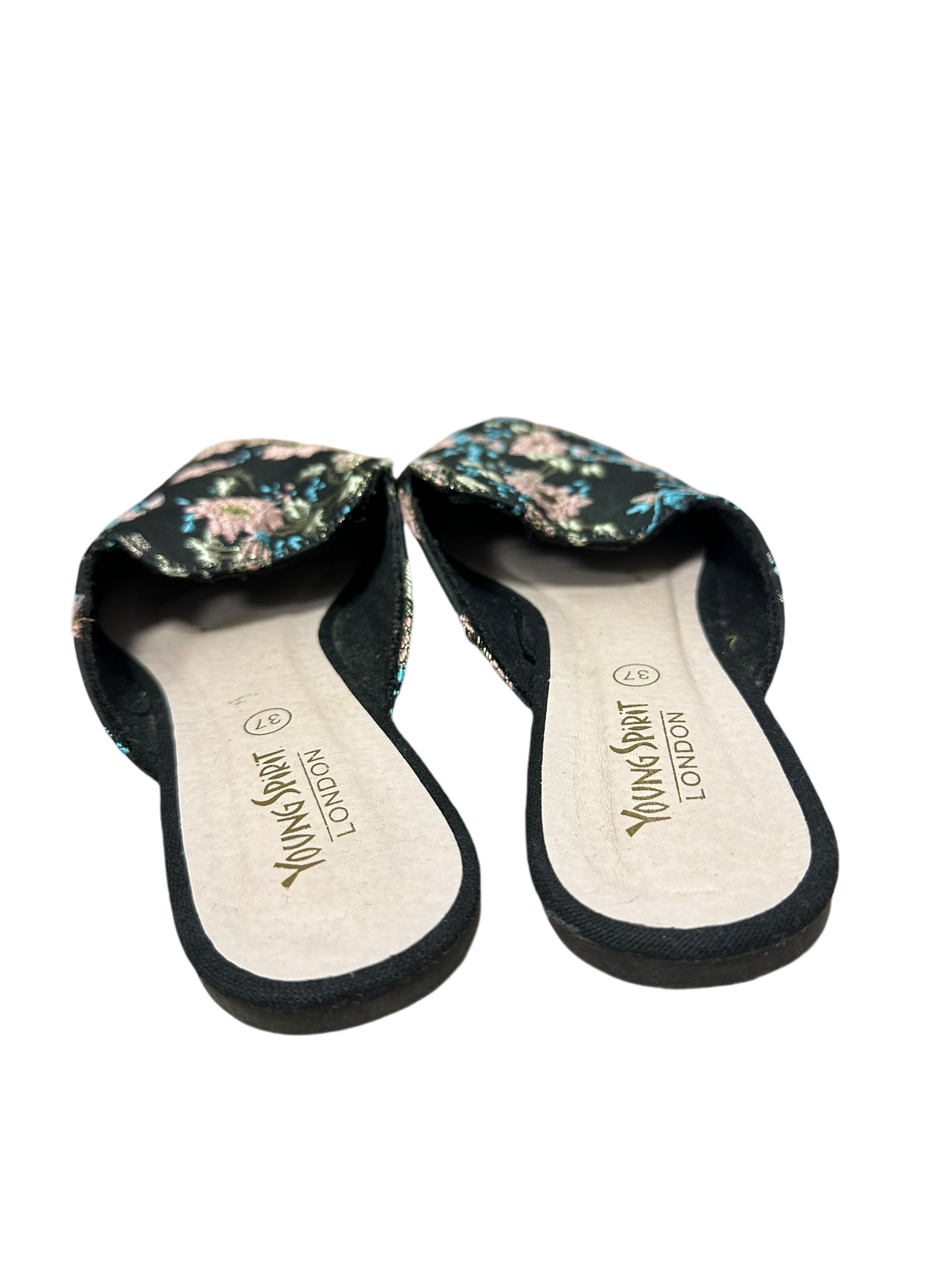 Young Spirit Mules Gr 37 Brokatmuster Schwarz Floral Elegant Sommer Hausschuh