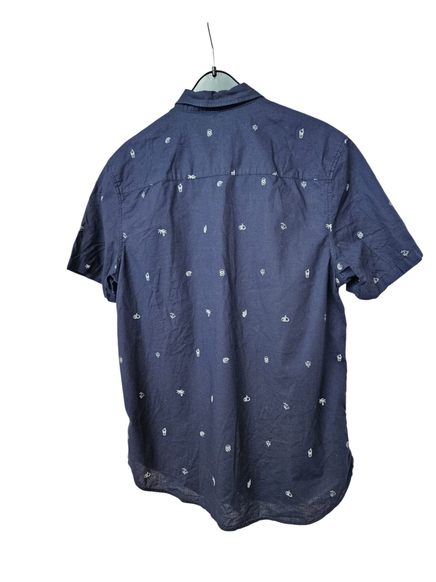 Hemd kurzarm - DIVIDED - Gr. S - dunkelblau mit Urlaubsmotiven