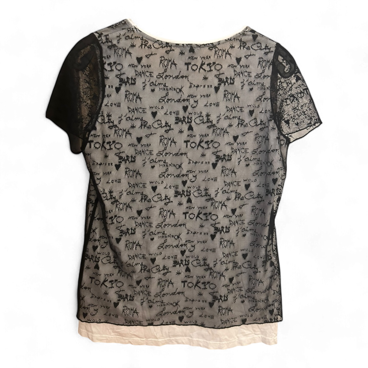 Pure Panda Damen T-Shirt - Gr. 40 schwarz-weiß mit Spitze
