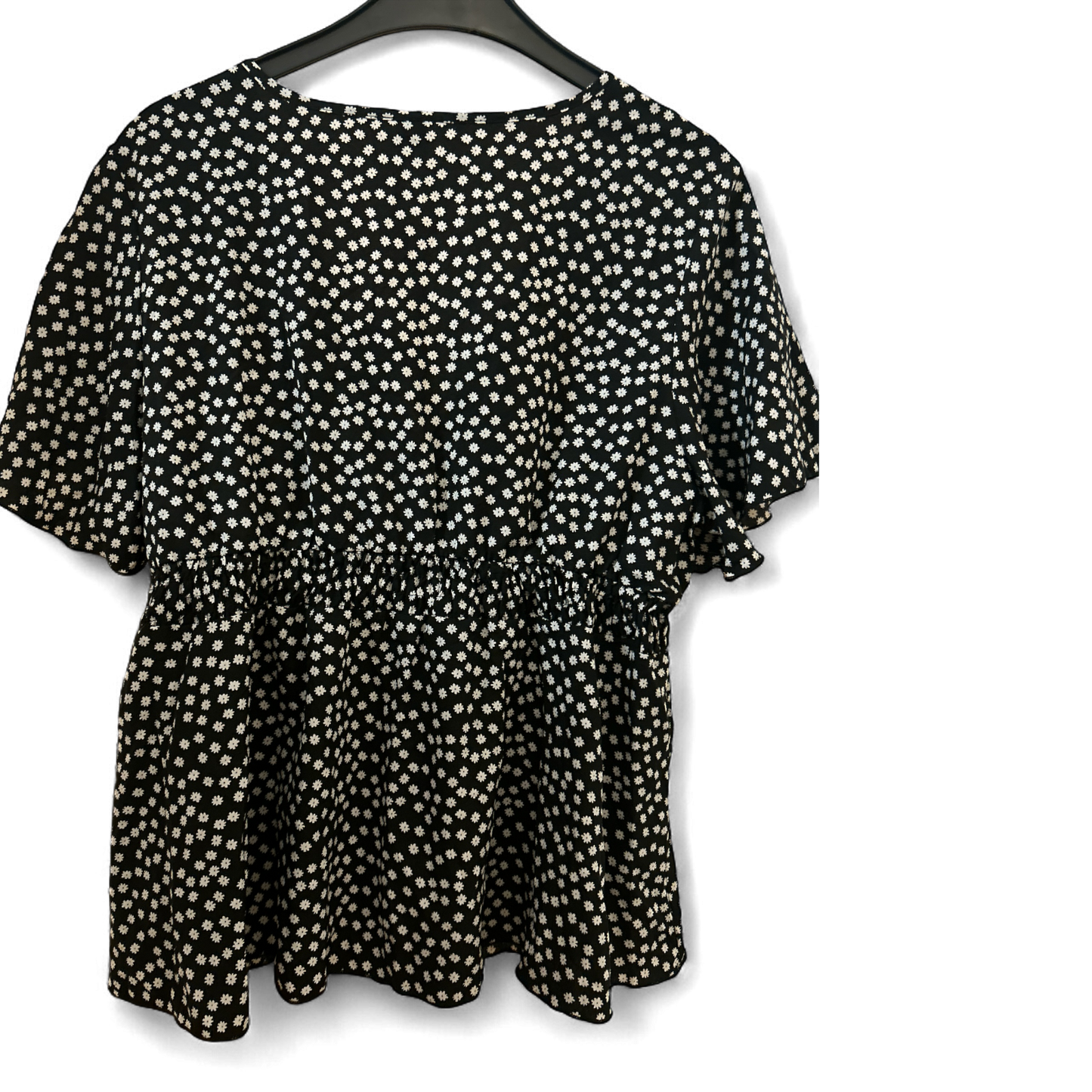 SHEIN CURVE Bluse Damen Gr 3XL Schwarz Blumen Kurzarm Shirt Oberteil Elegant