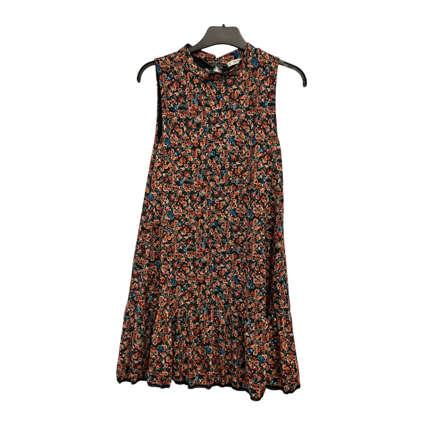 Pull Bear Kleid Damen Dress Damenkleid Gr. M Schwarz Blumenmuster Stretch Sommer