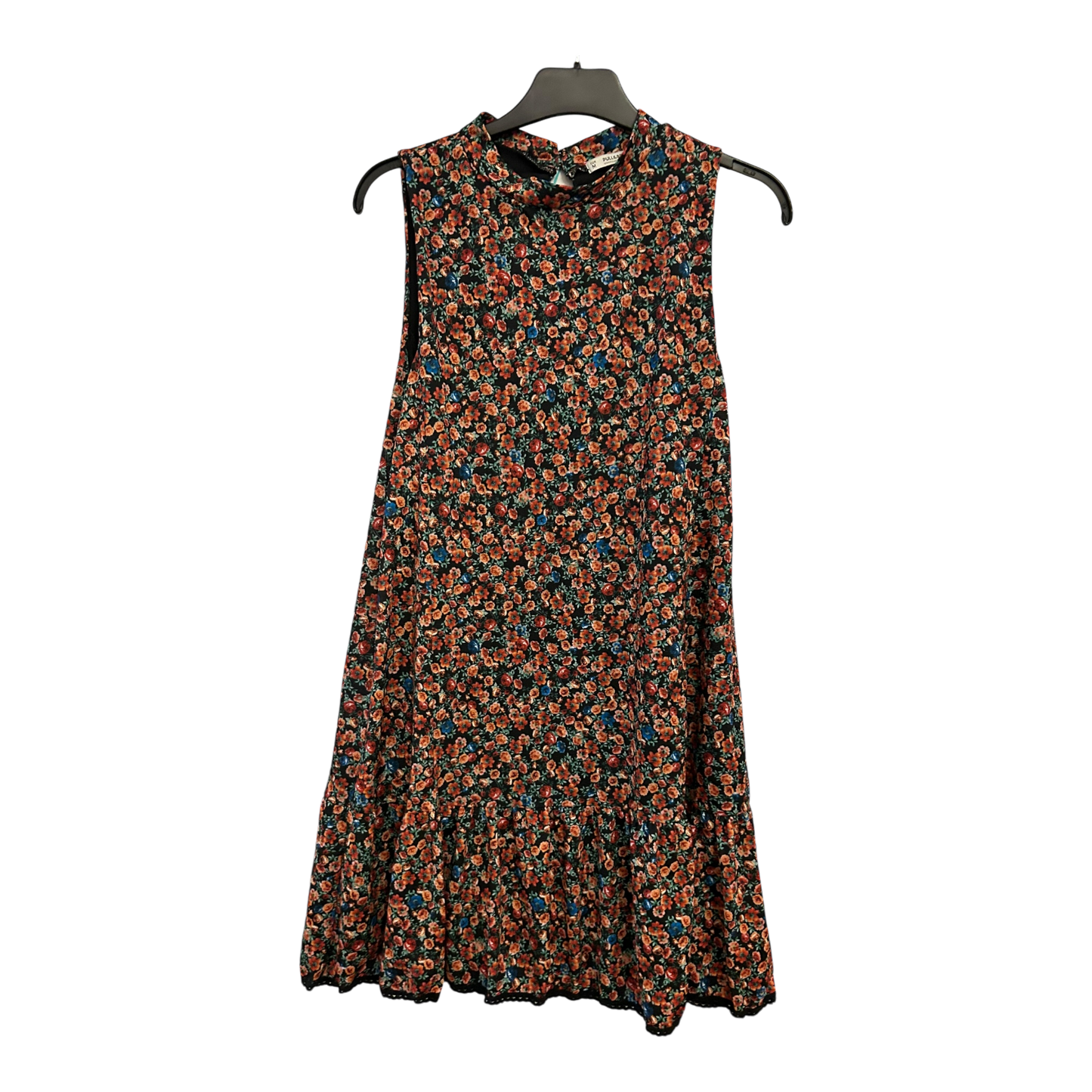 Pull Bear Kleid Damen Dress Damenkleid Gr. M Schwarz Blumenmuster Stretch Sommer