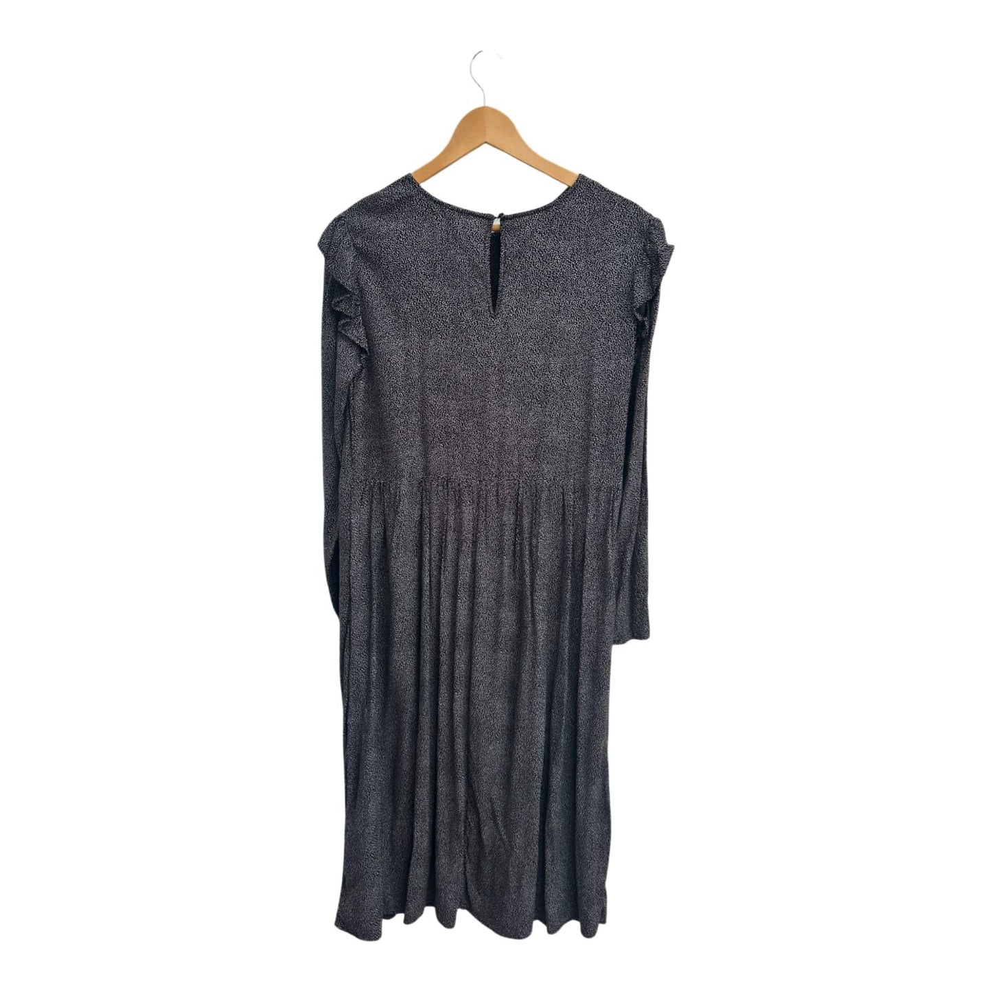 H&M Kleid Damen Dress Damenkleid Gr 42 Schwarz Volants Viskose Elegant Midi
