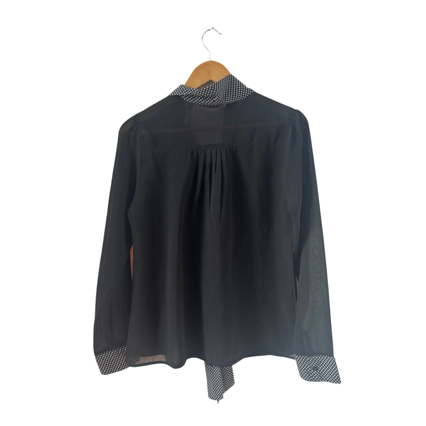 Multiblu Bluse Damen Gr 38 Schwarz Langarm Schluppe Tupfen Elegant Transparent Büro