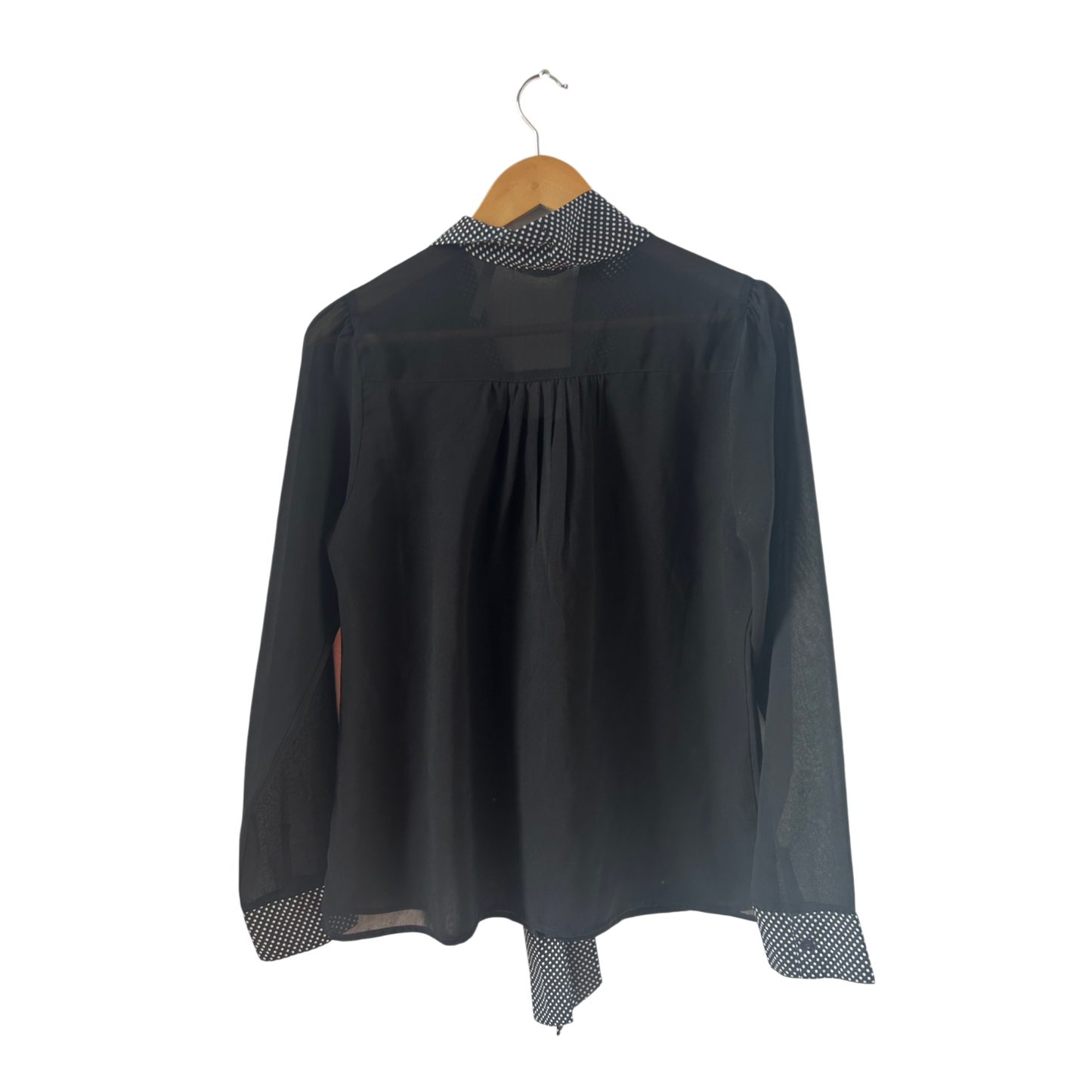 Multiblu Bluse Damen Gr 38 Schwarz Langarm Schluppe Tupfen Elegant Transparent Büro