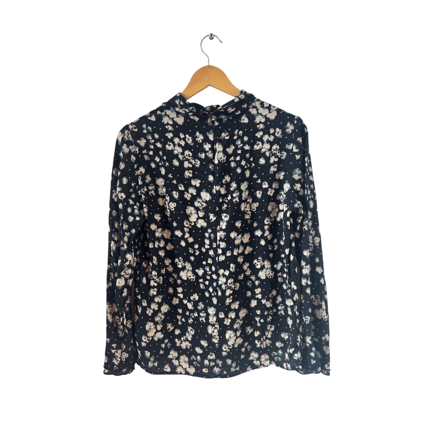 Street One Bluse Damen Gr 38 Schwarz Beige Blumen Langarm Elegant Reißverschluss