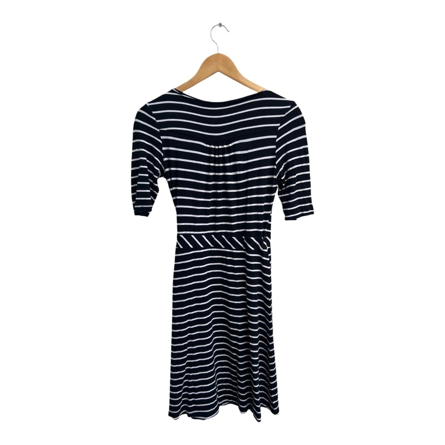H&M Kleid Damen Dress Damenkleid Gr 38 Schwarz Weiß Streifen Viskose Wickeloptik
