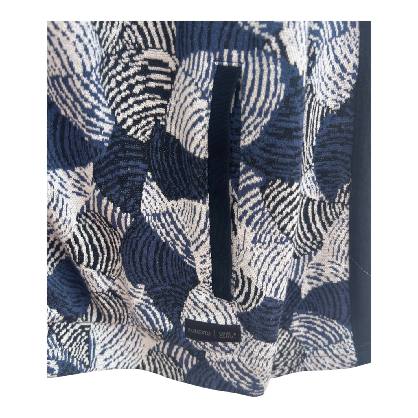 Damen Jacke Gr 40 Blau Weiß Muster SQUESTO Baumwolle Stretch Freizeit Modern