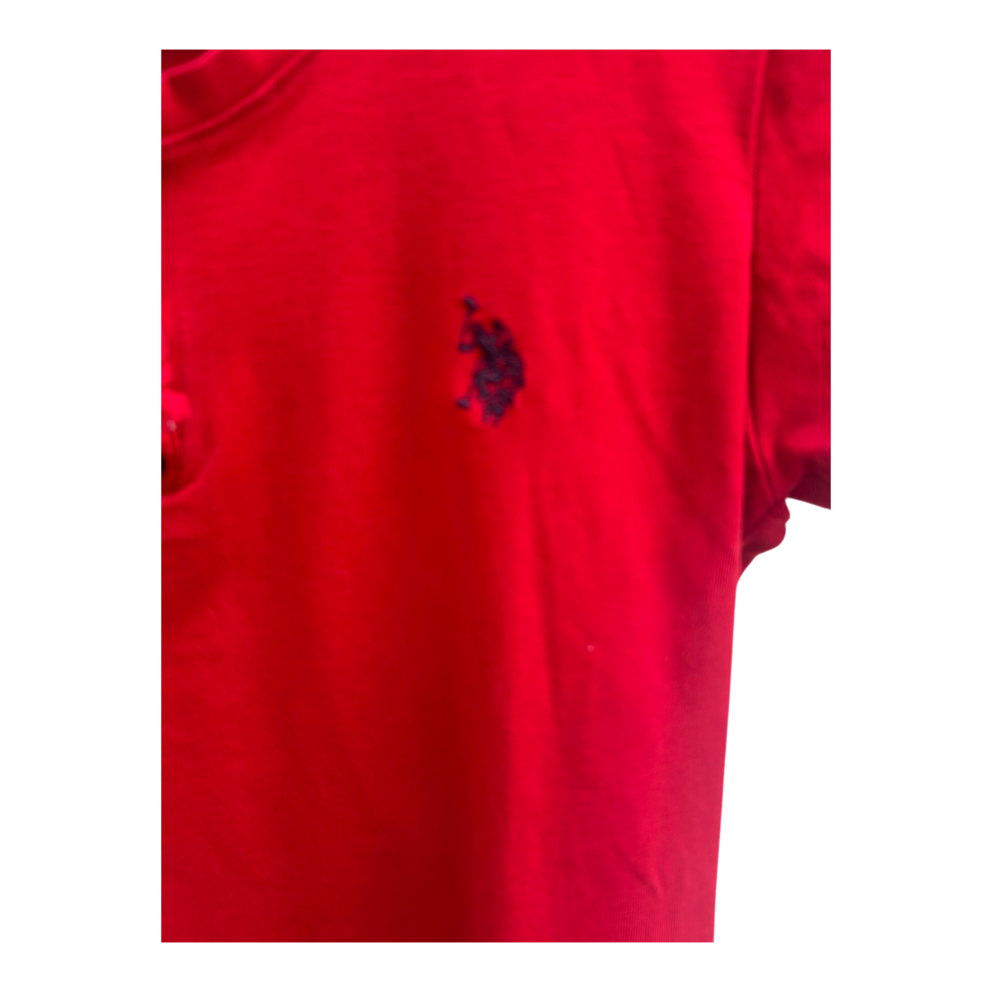 US Polo Damen T Shirt Rot M Baumwolle Stretch Kurzarm Logo Basic Freizeit