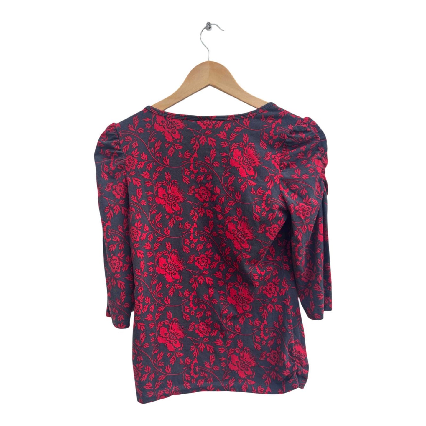 Street One Damen Shirt Bluse Gr 36 Rot Schwarz Blumenmuster Stretch 3/4 Arm Elegant