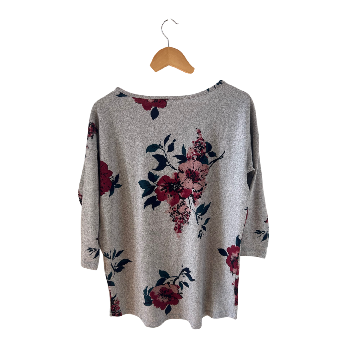 Only Damen Shirt Gr S Grau Blumenmuster Stretch 3/4 Arm Longshirt Hinten Länger