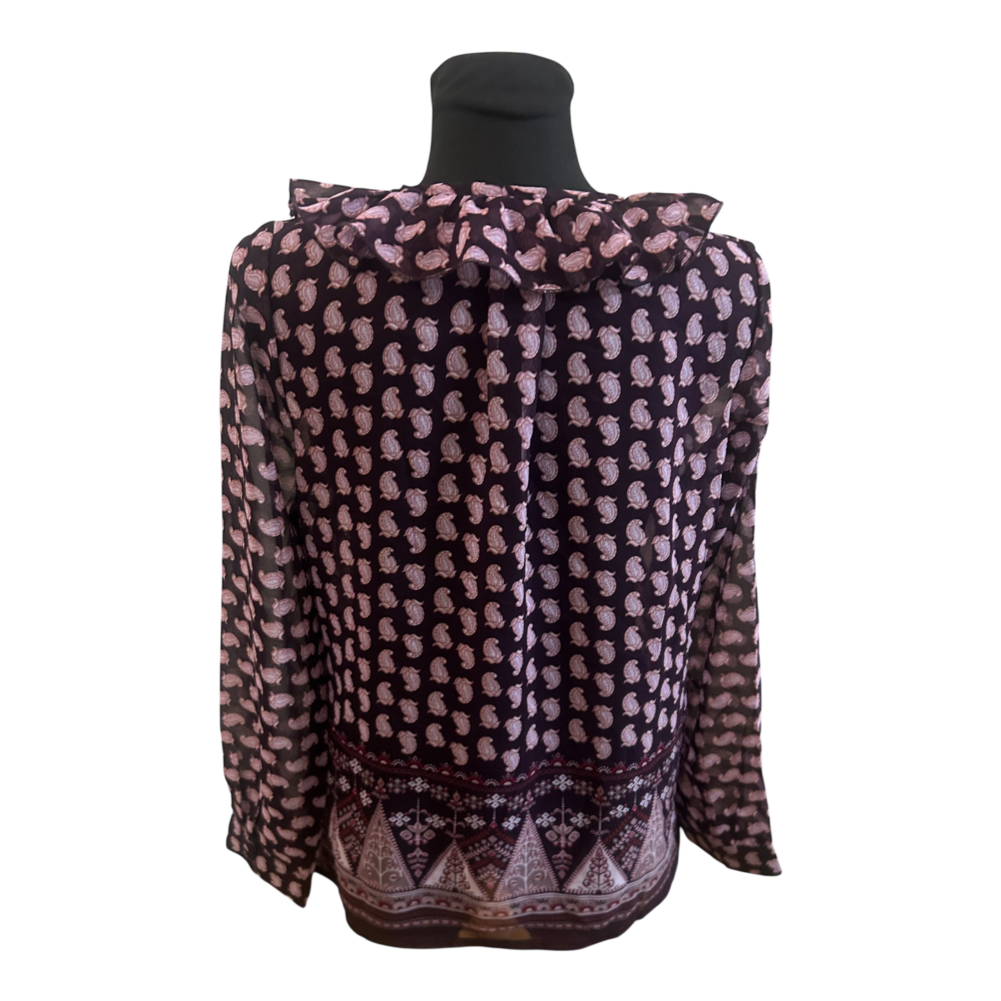 Vivance Collection Damen Bluse Gr 42 Dunkelviolett Rosa Paisley Langarm Volant