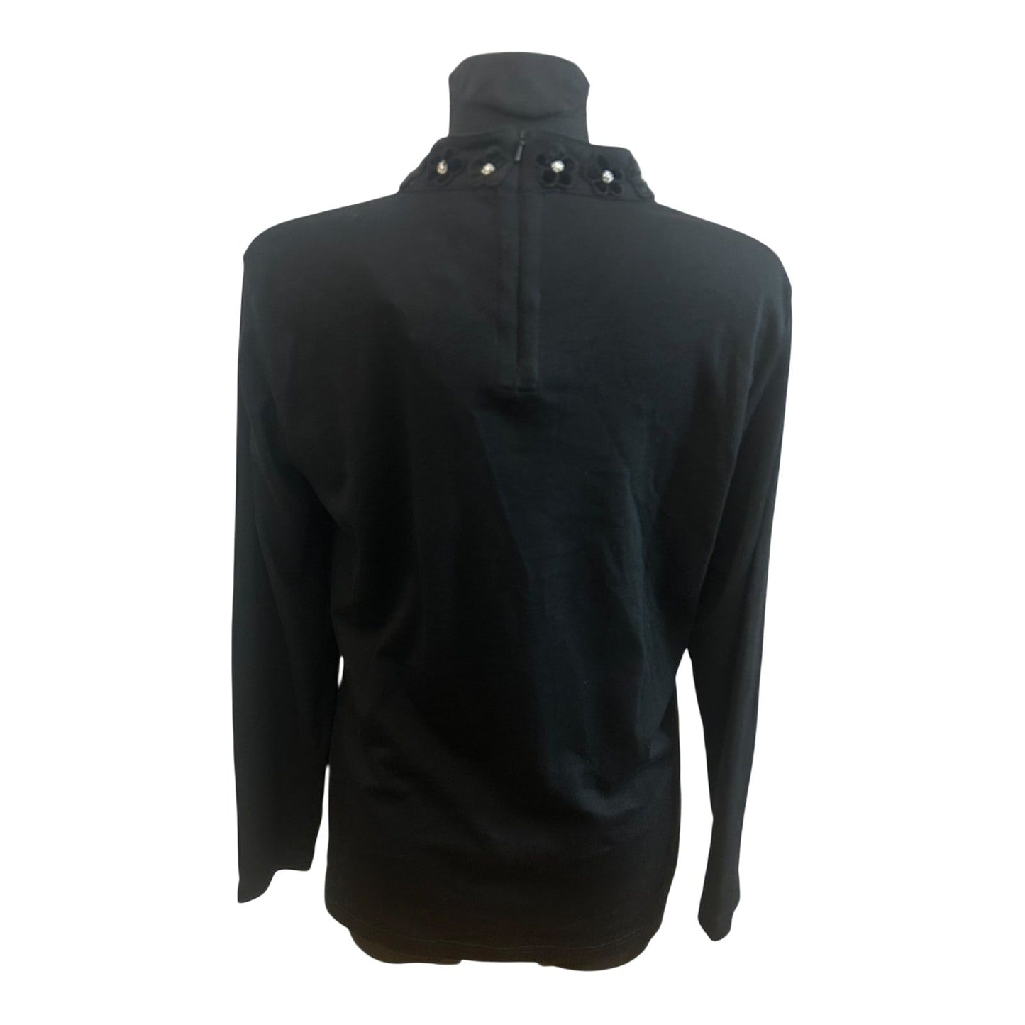 Damen Bluse 40 Schwarz Stickerei Elegant Langarm Transparent