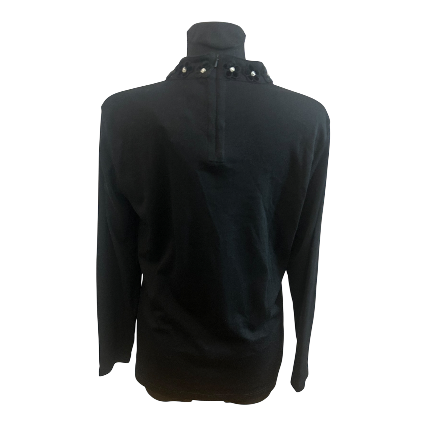 Damen Bluse 40 Schwarz Stickerei Elegant Langarm Transparent