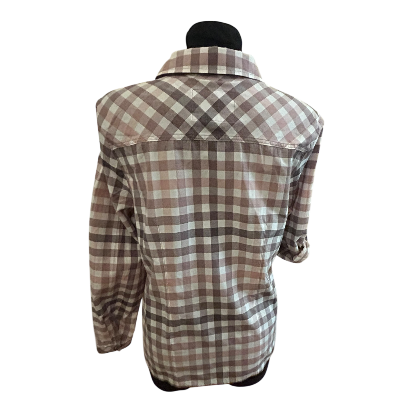 Damen Bluse Größe 40 Karo Grau Rosa Langarm Krempelärmel Baumwollmix