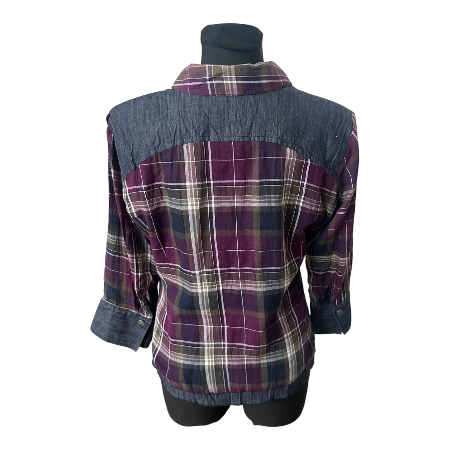 Biba Bluse Damen Gr 38 Karo Rüschen Volant 3/4 Arm Baumwollmix Elegant