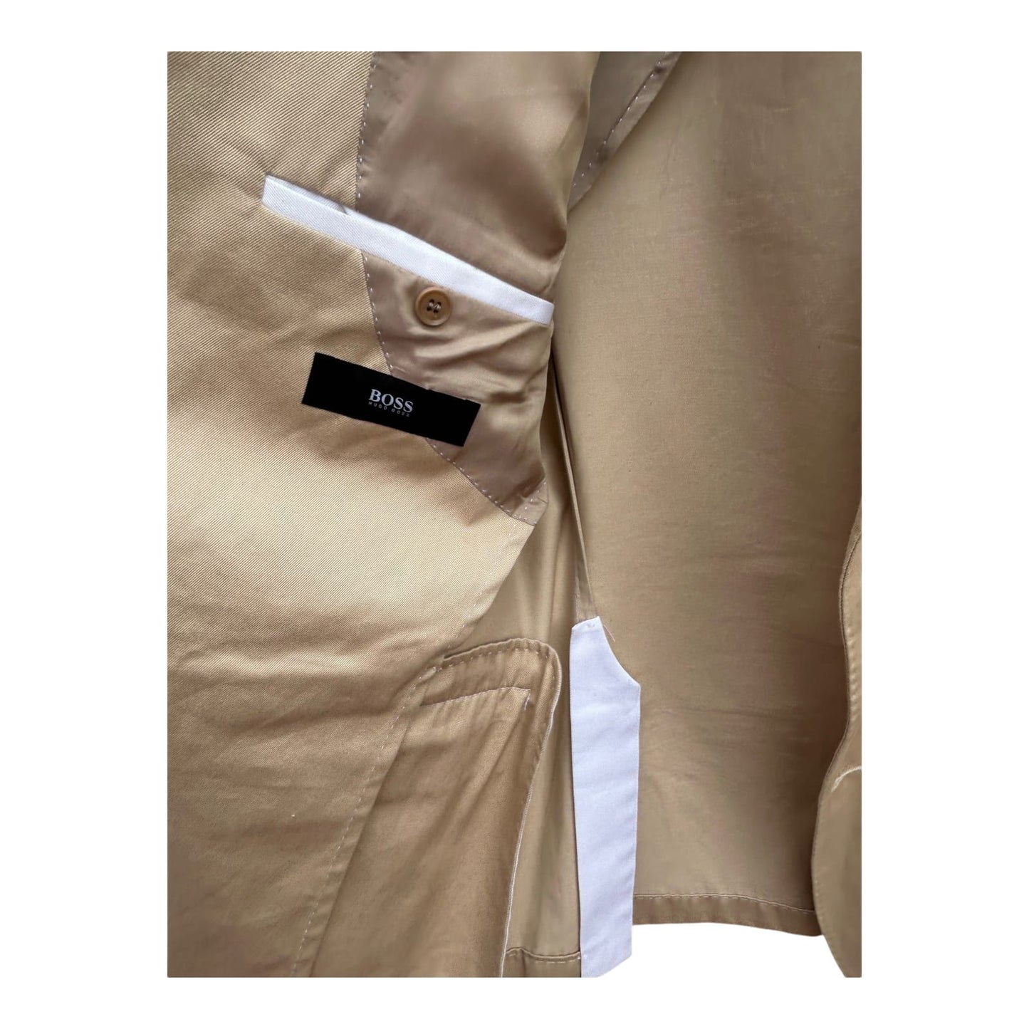 Boss Sakko Herren Blazer Gr 50 Beige Baumwolle Sommerjacke Ohne Futter Elegant