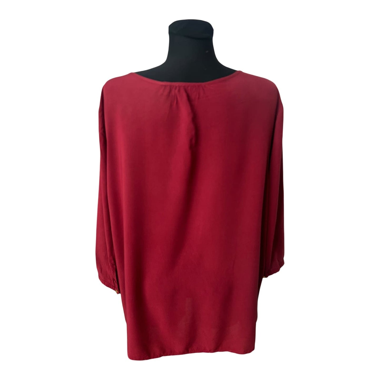Charles Vögele Damen Bluse Gr 50 Rot 100% Viskose 3/4 Arm Elegant Chic Modern