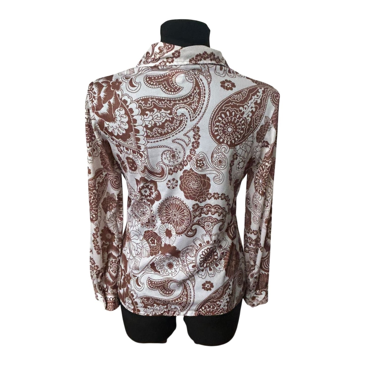 SR Michael Damen Bluse Größe 36 Braun Creme Retro Paisley 70er Stil Stretch