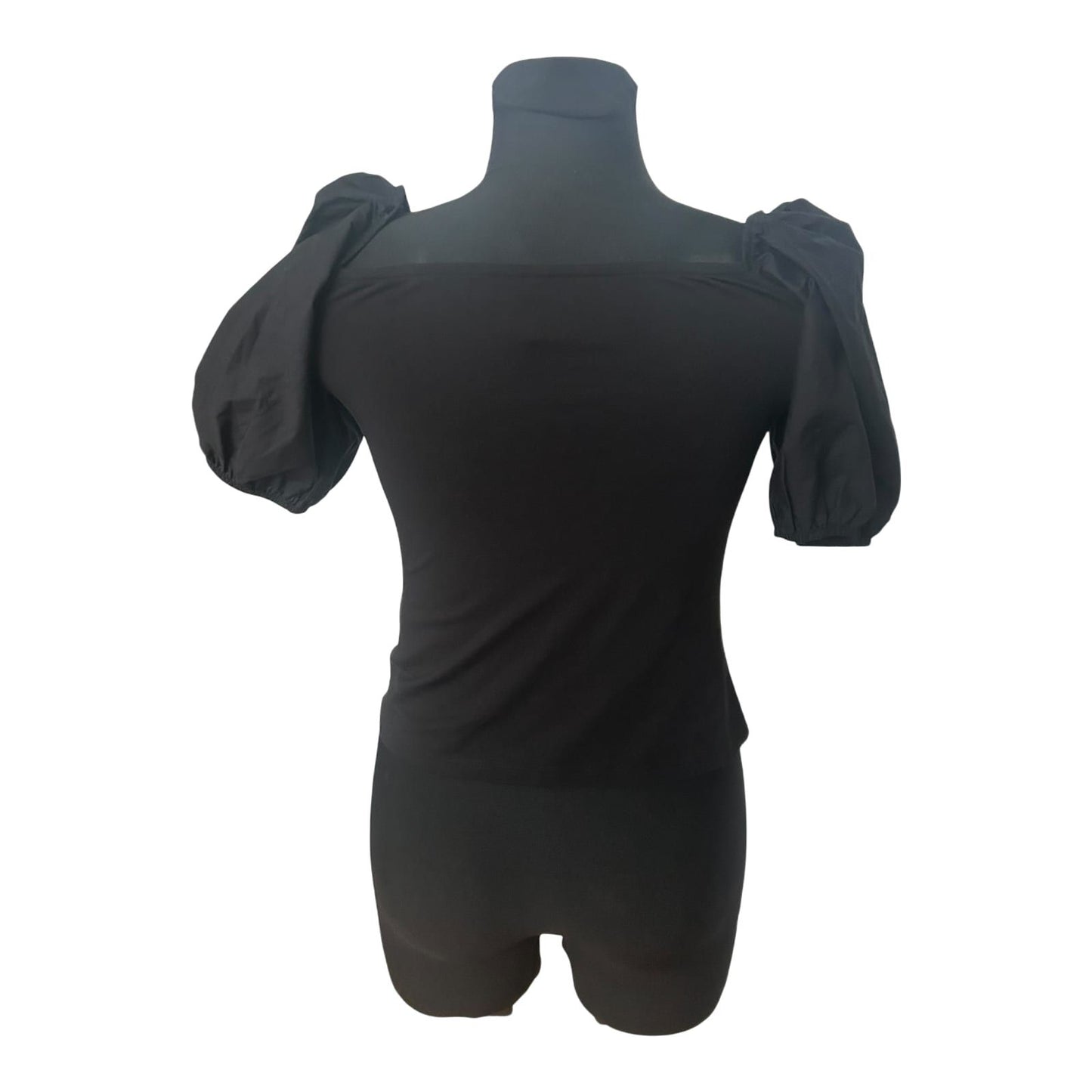 H&M Damen Bluse Shirt Gr S Schwarz Kurzarm Puffärmel Baumwollmix Casual