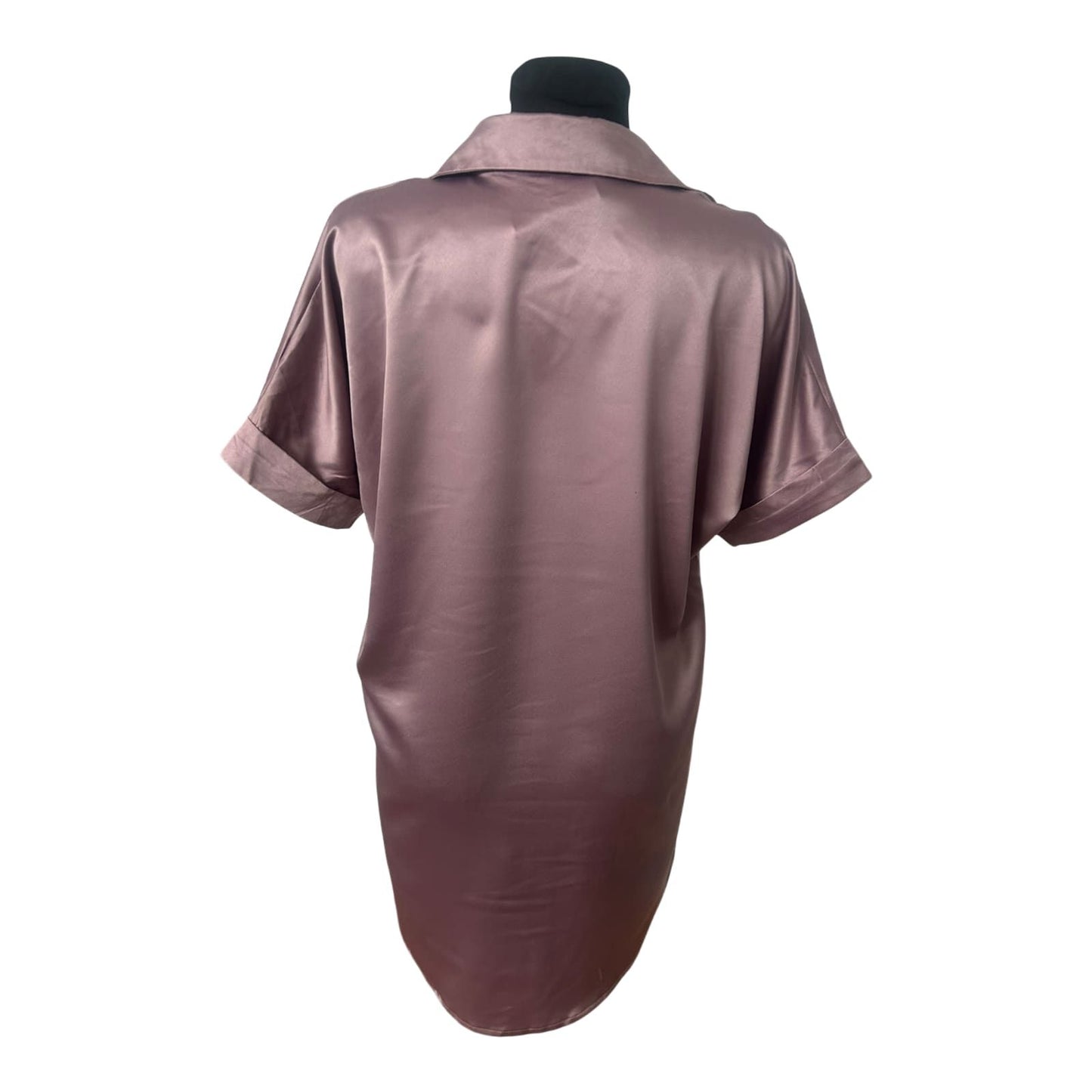 Satinbluse Damen Lang Altrosa Größe L Kurzarm Verdeckte Knopfleiste Elegant Chic