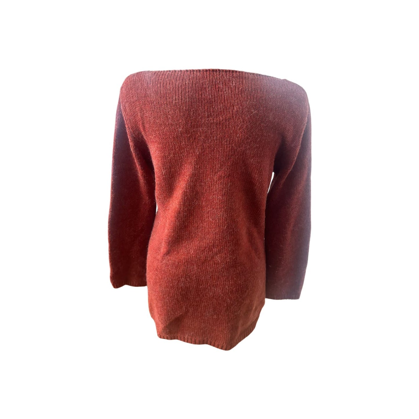 Damen Strickpullover Gr M Orangerot Eule Metallapplikation Made in Italy Wollmix