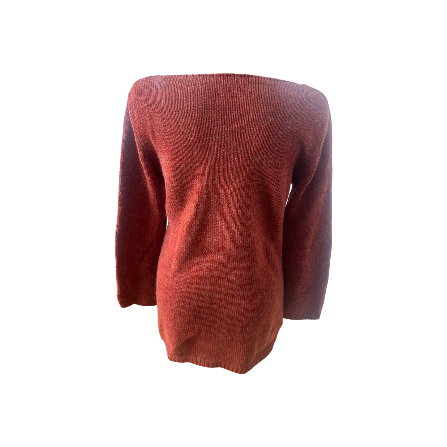 Damen Strickpullover Gr M Orangerot Eule Metallapplikation Made in Italy Wollmix