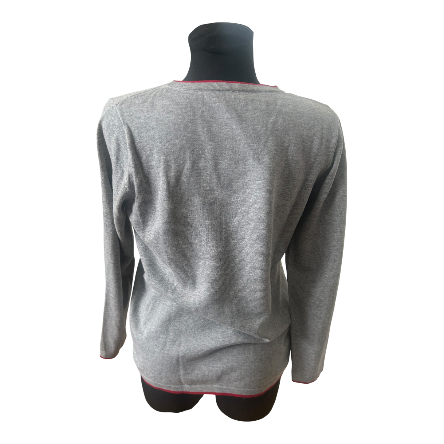 Mona Damen Pullover Gr 40 Grau Baumwolle Langarm Schafe Muster Freizeit