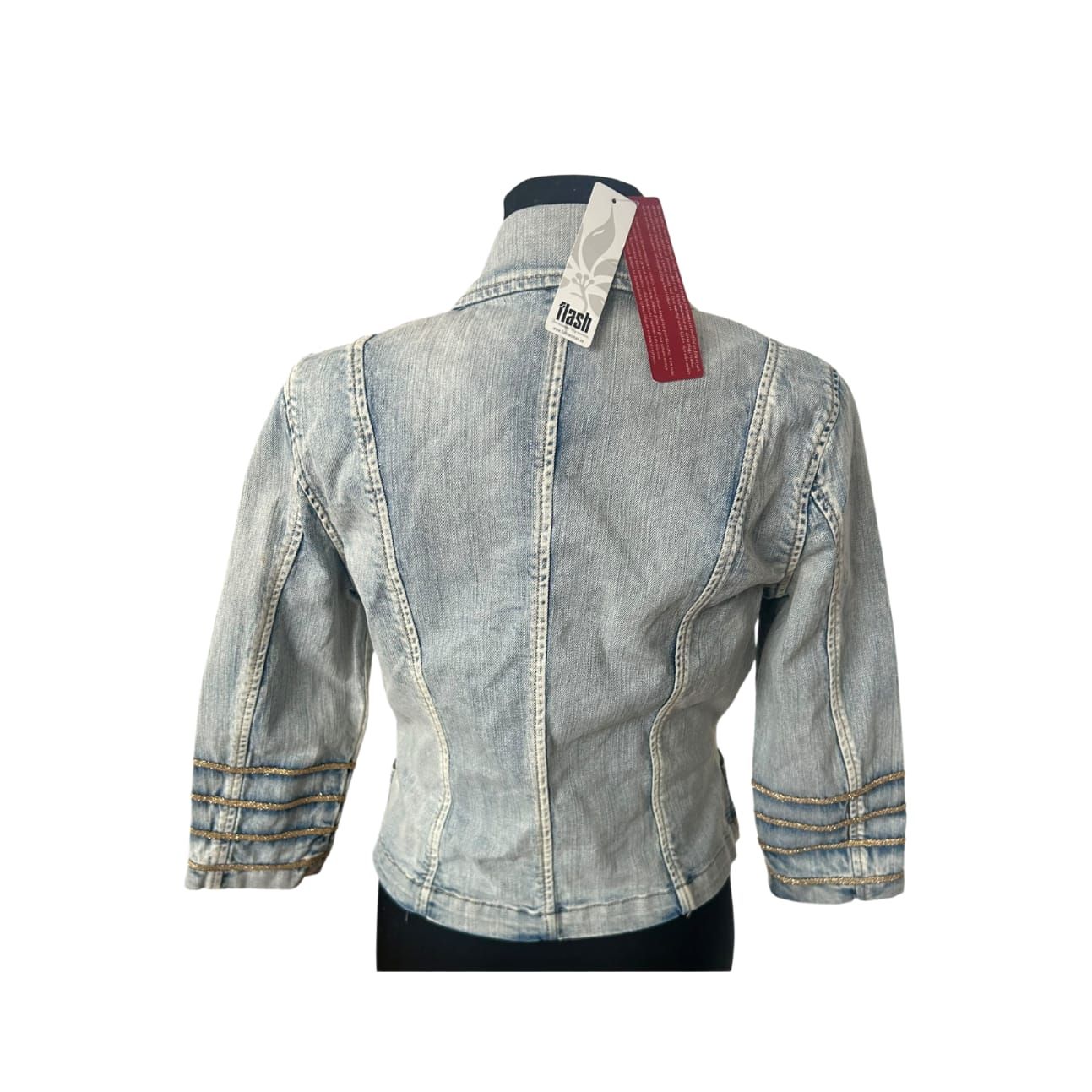 Flash Jeansjacke Damen Gr 38 Hellblau Zirkus Stil 3/4-Arm Stretch Kurzjacke