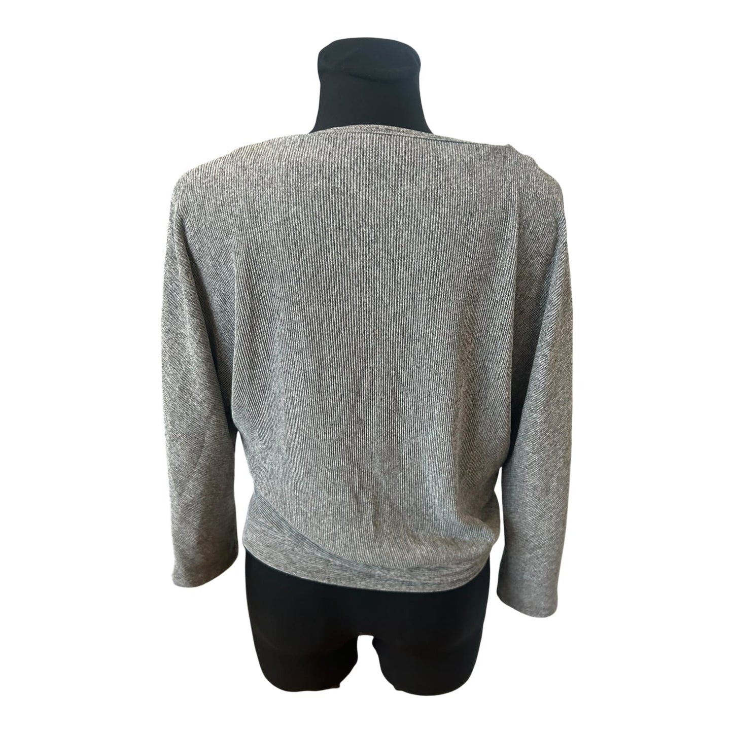 Opus Damen Shirt Grau Fledermaus 3/4 Arm V-Ausschnitt Stretch