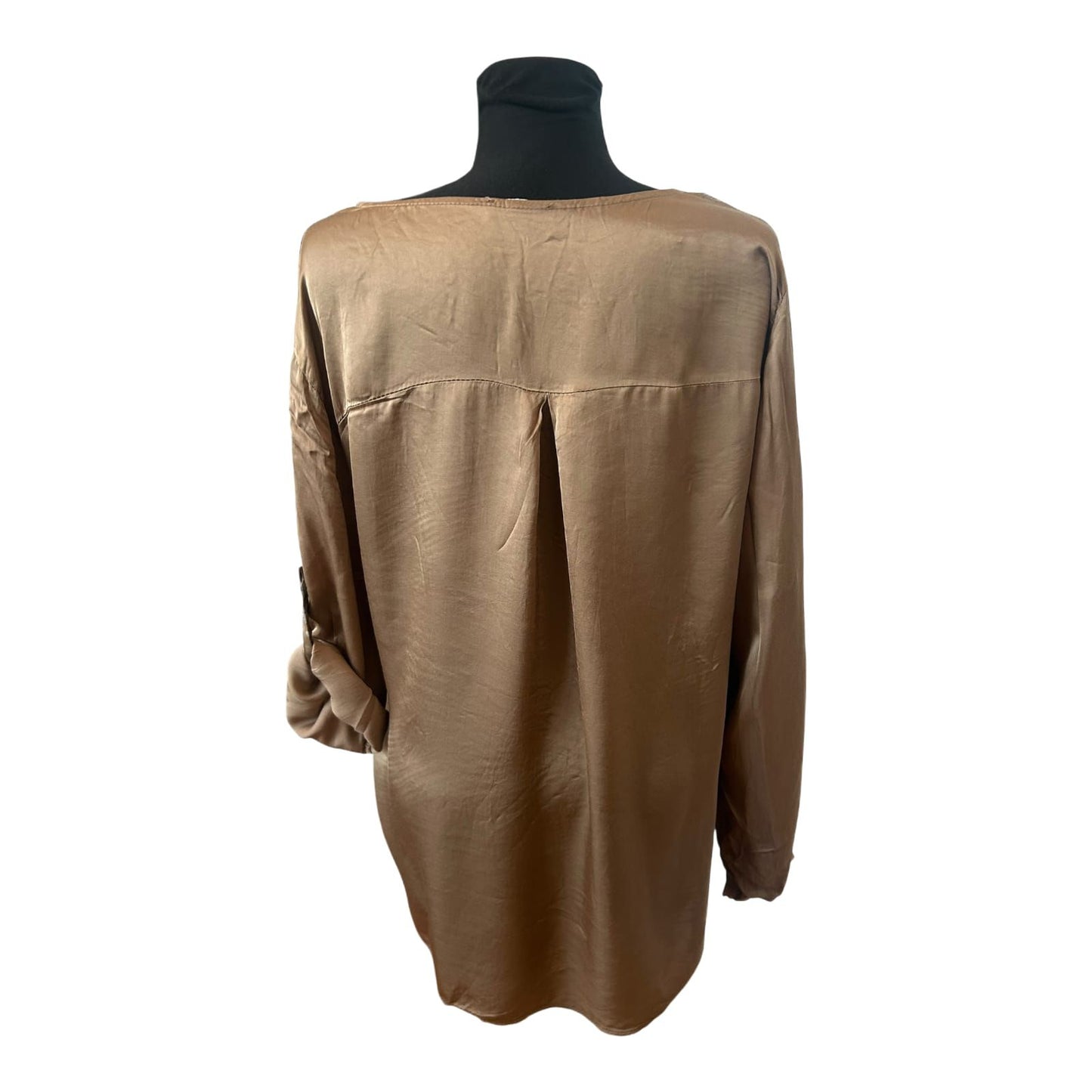 Made in Italy Damen Langbluse XL Muster Rundhals Krempelärmel