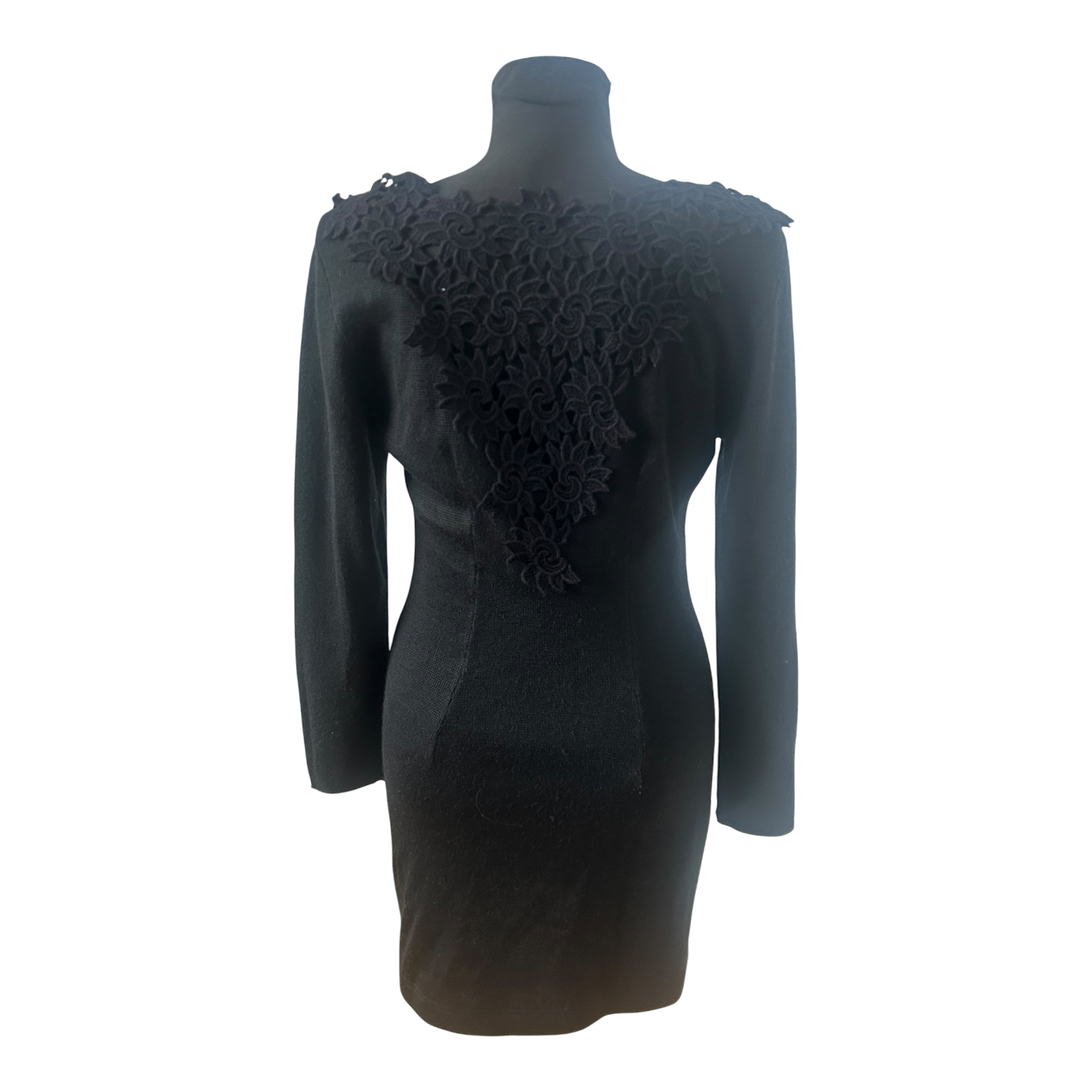 Le Panne di Lana Damenkleid Größe 38 Spitze Wolle Schwarz Langarm