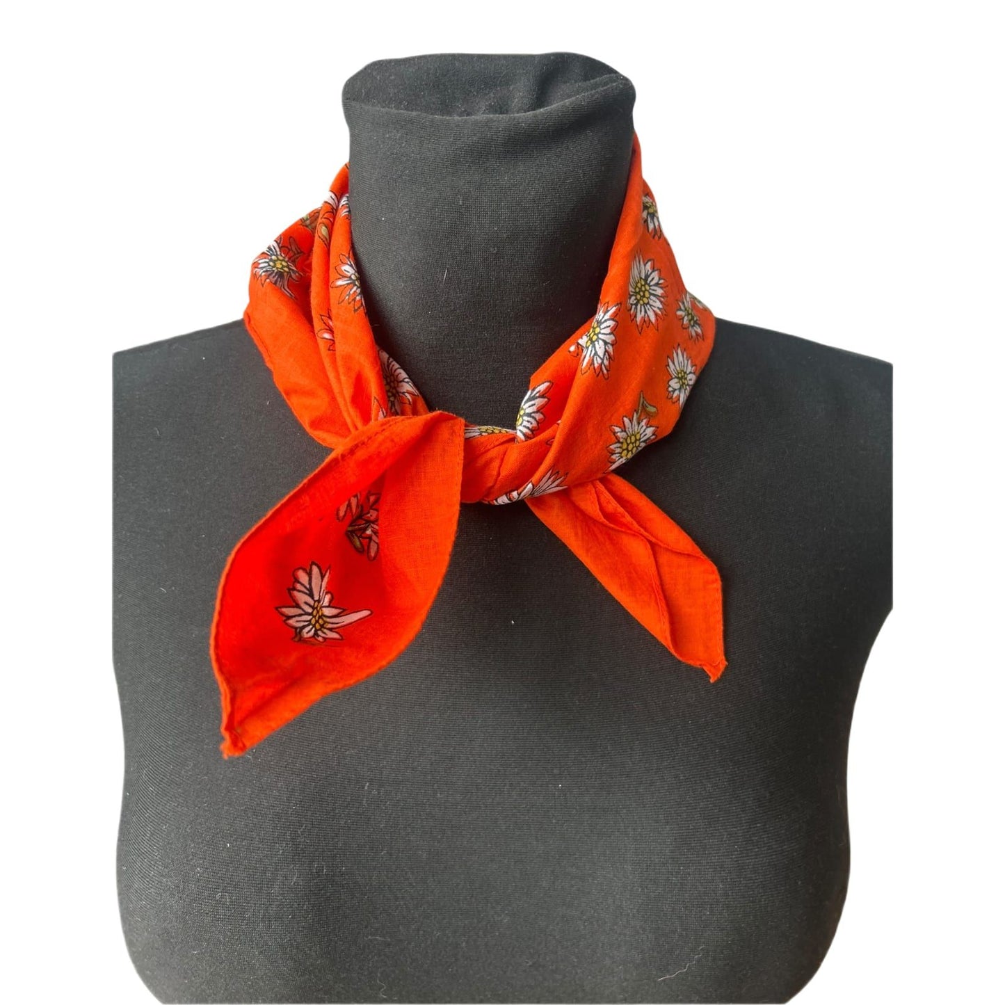 Damen Halstuch Baumwolle Orange Blumen Floral Sommer Tuch