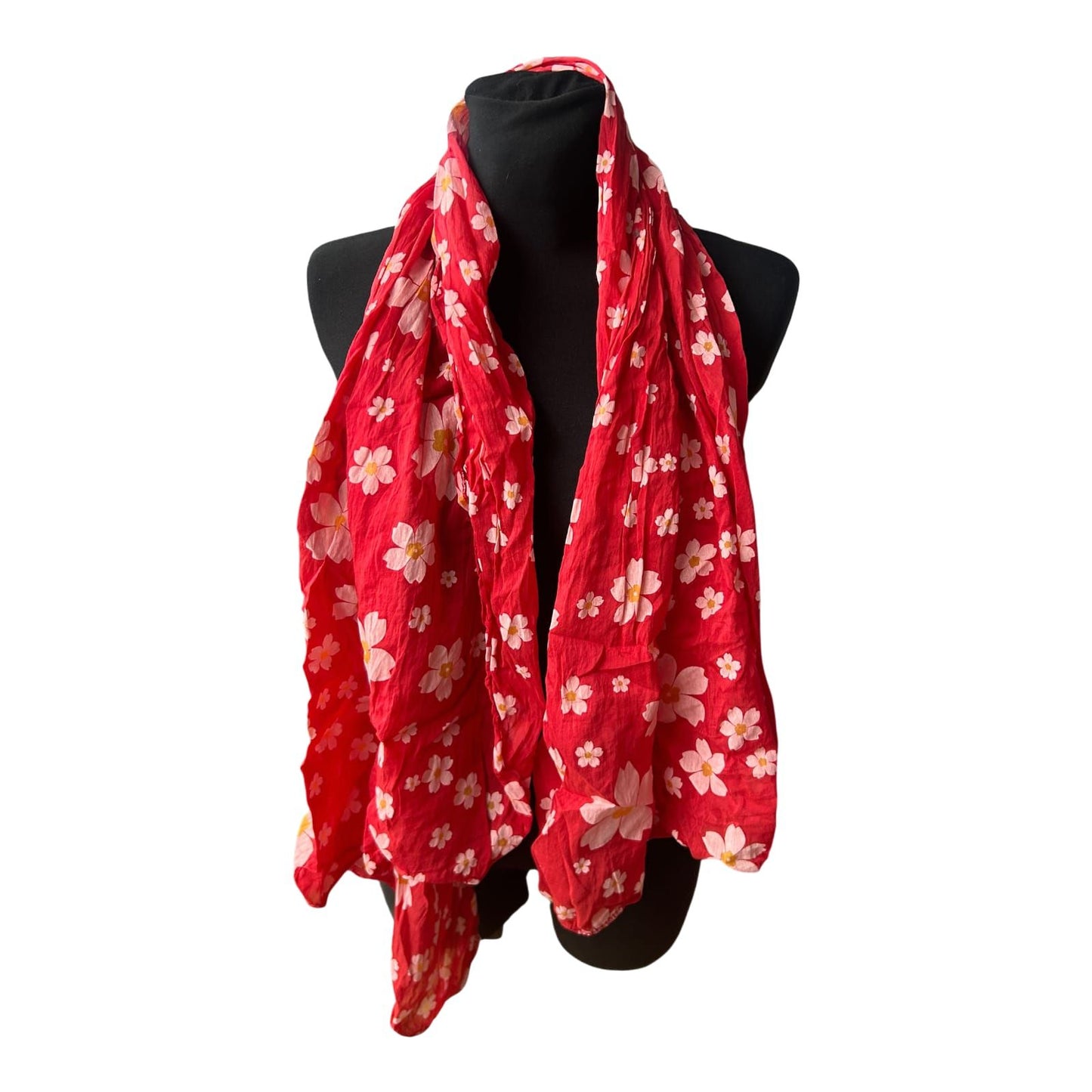 Damen Schal Baumwolle Seide Floral Rot Made in Italy