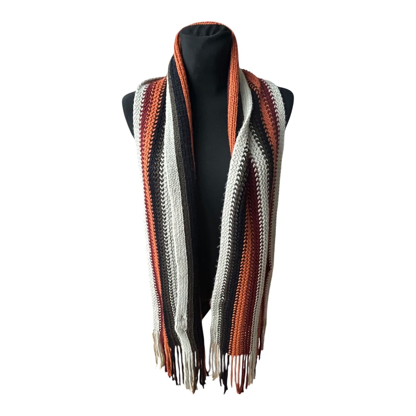 Großer Damen Schal gestrickt weich mit Fransen Streifenmuster Herbst Winter