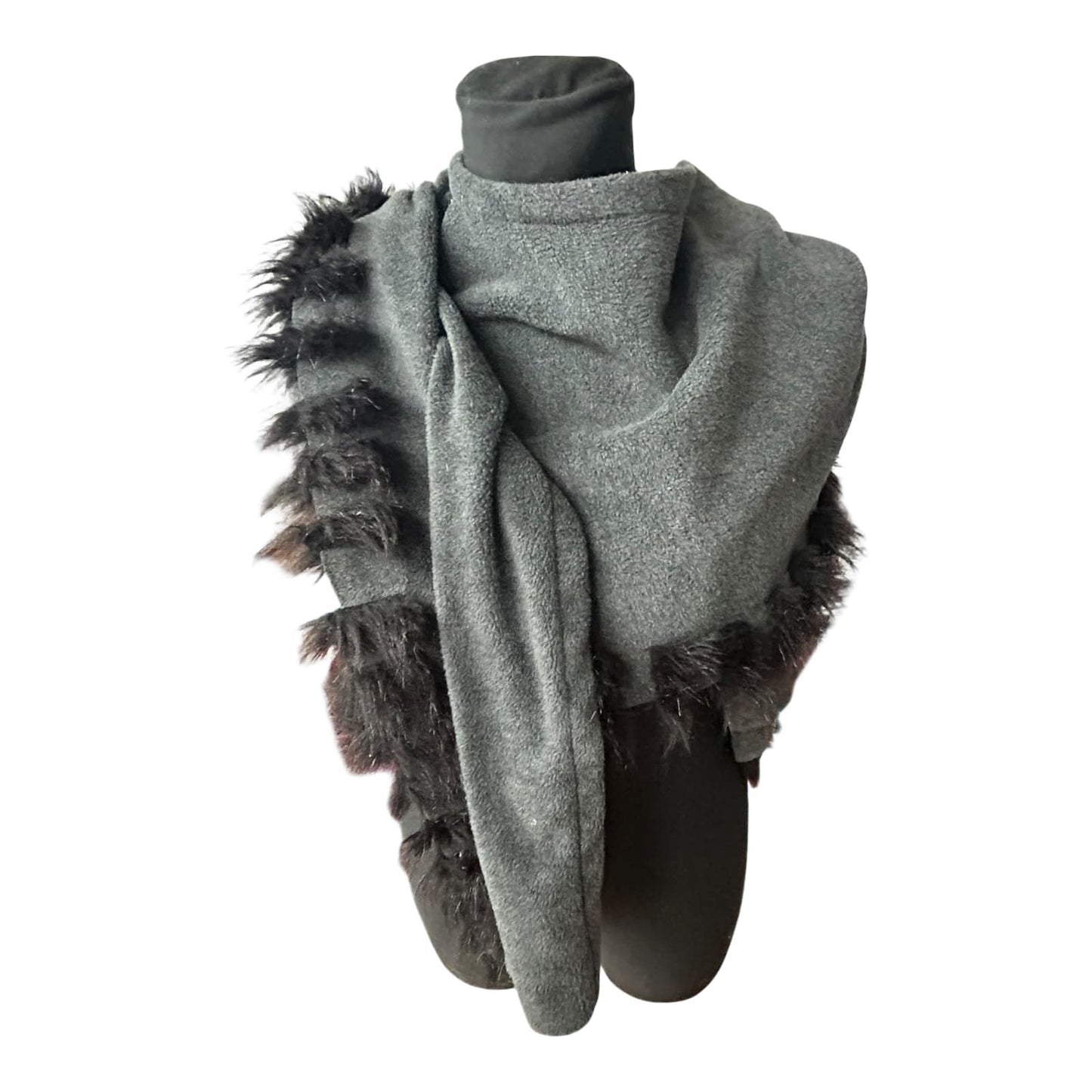 Damen Cape Tuch grau mit Kunstfellbesatz weich elegant groß