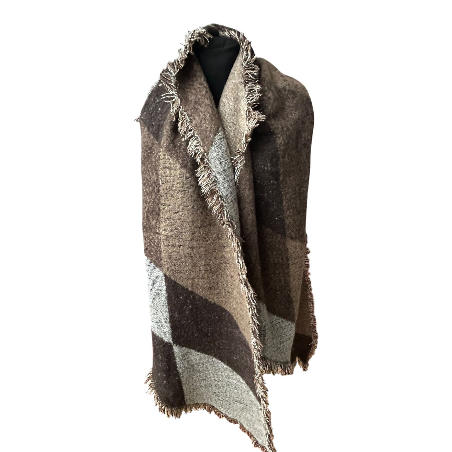 Damen großer Schal braun asymmetrisch sehr groß weich mit Fransen Herbst Winter