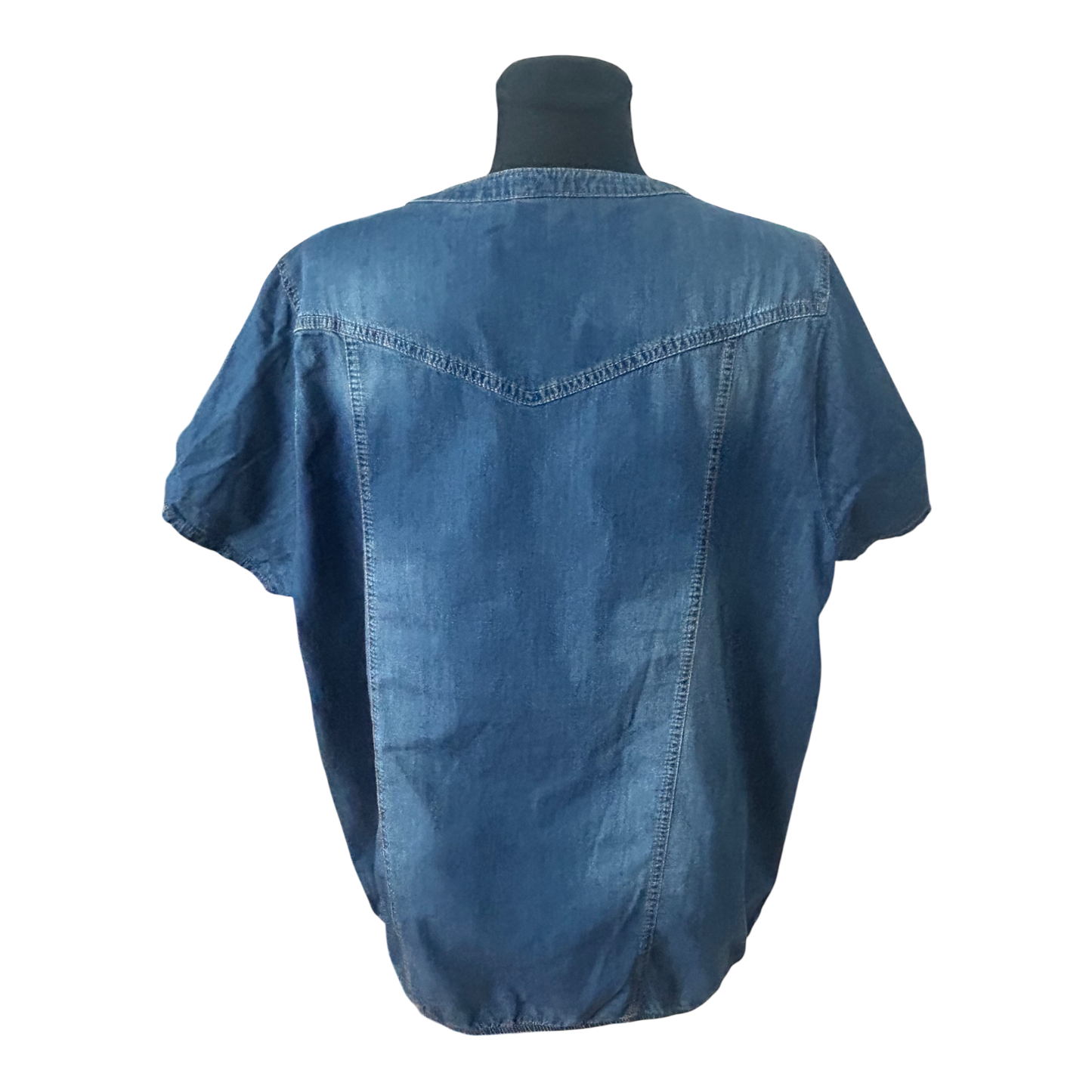 MS Mode Damen Bluse 50 Kurzarm Jeans Baumwolle Gummizug Schulterklappen