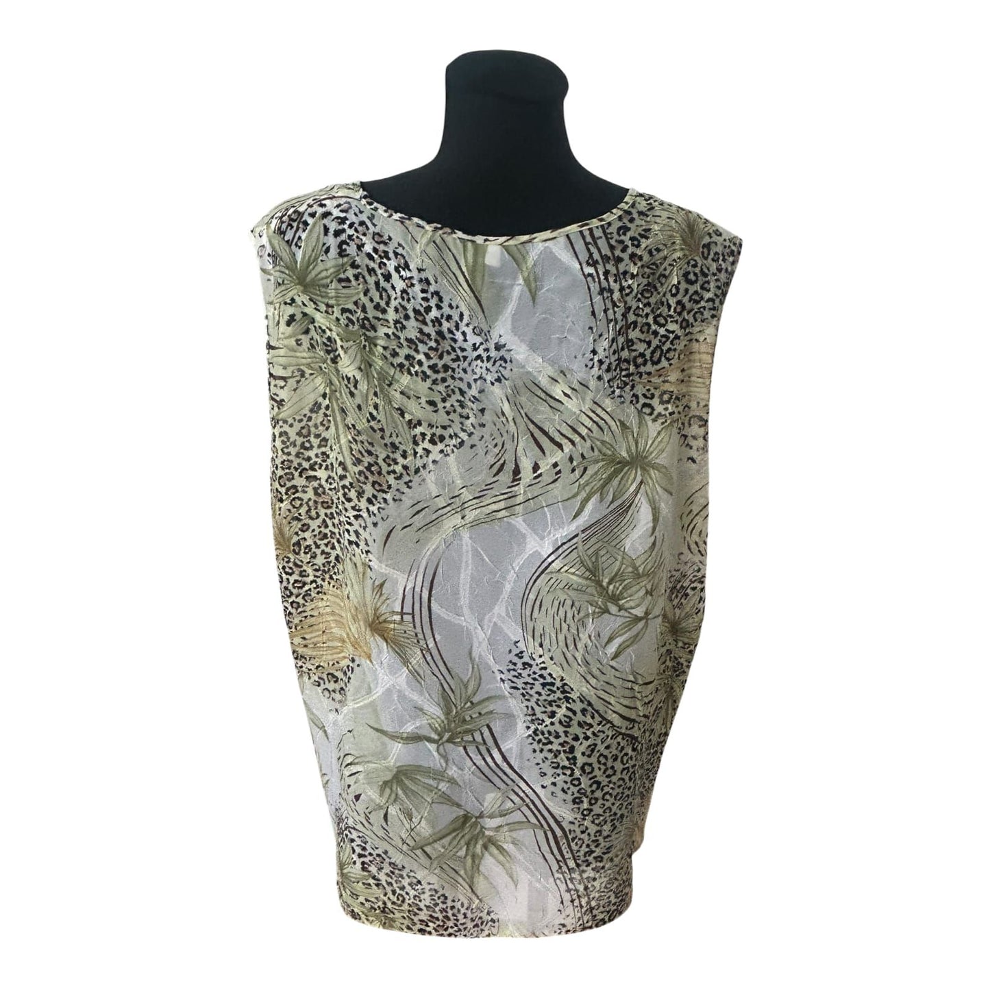 Alisa Damen Bluse XXL Ärmellos Transparent Muster Sommer Leicht Luftig Elegant