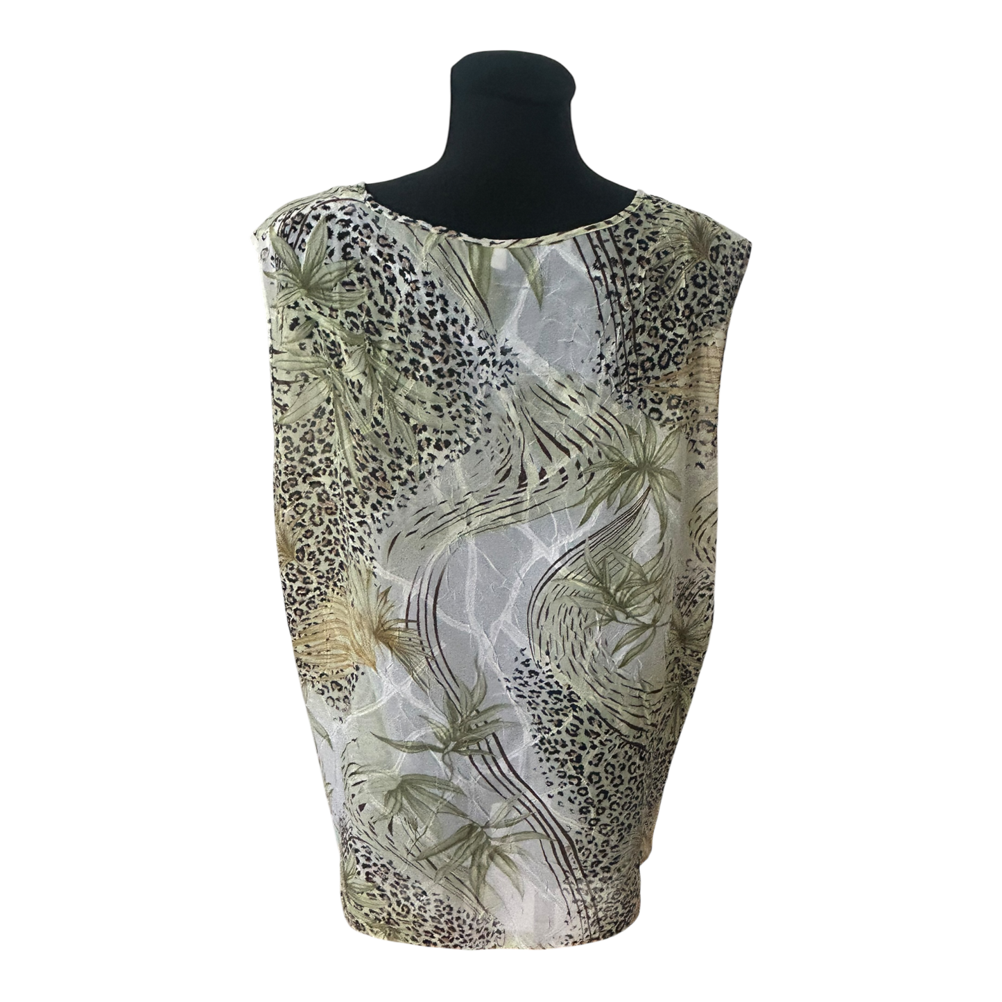 Alisa Damen Bluse XXL Ärmellos Transparent Muster Sommer Leicht Luftig Elegant