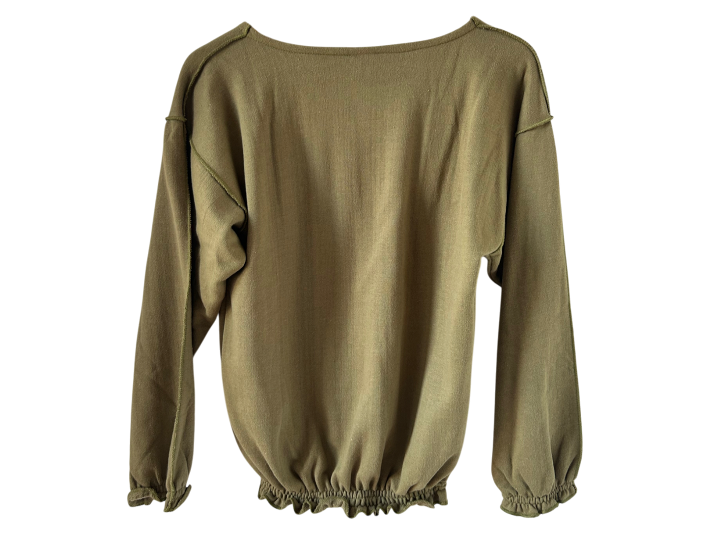 Vintage Shirt Damen Gr M Khaki Baumwolle 80er Langarm Geometrie Ziernähte Retro
