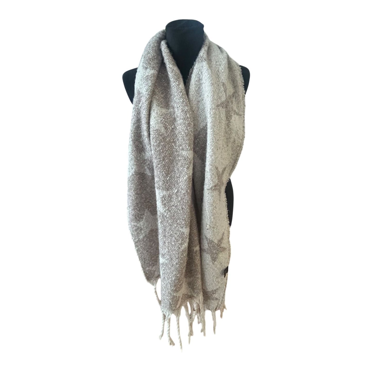 Großer Damen Schal weich flauschig mit Fransen Sternenmuster Herbst Winter