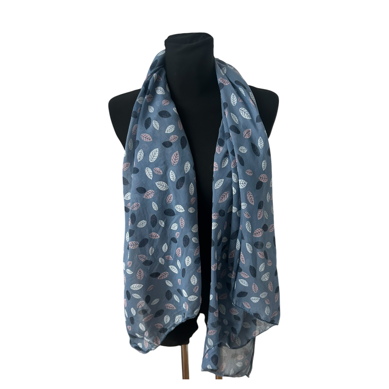 Damen Schal Seide Sommer Tuch Blau Blätter Muster Leicht Weich Elegant