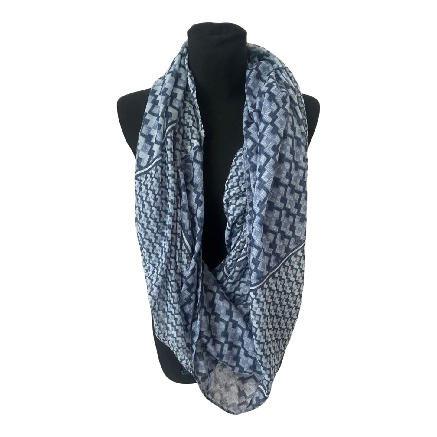 TCM Loop Schal Damen Blau Grau Muster Gross Leicht Transparent Polyester