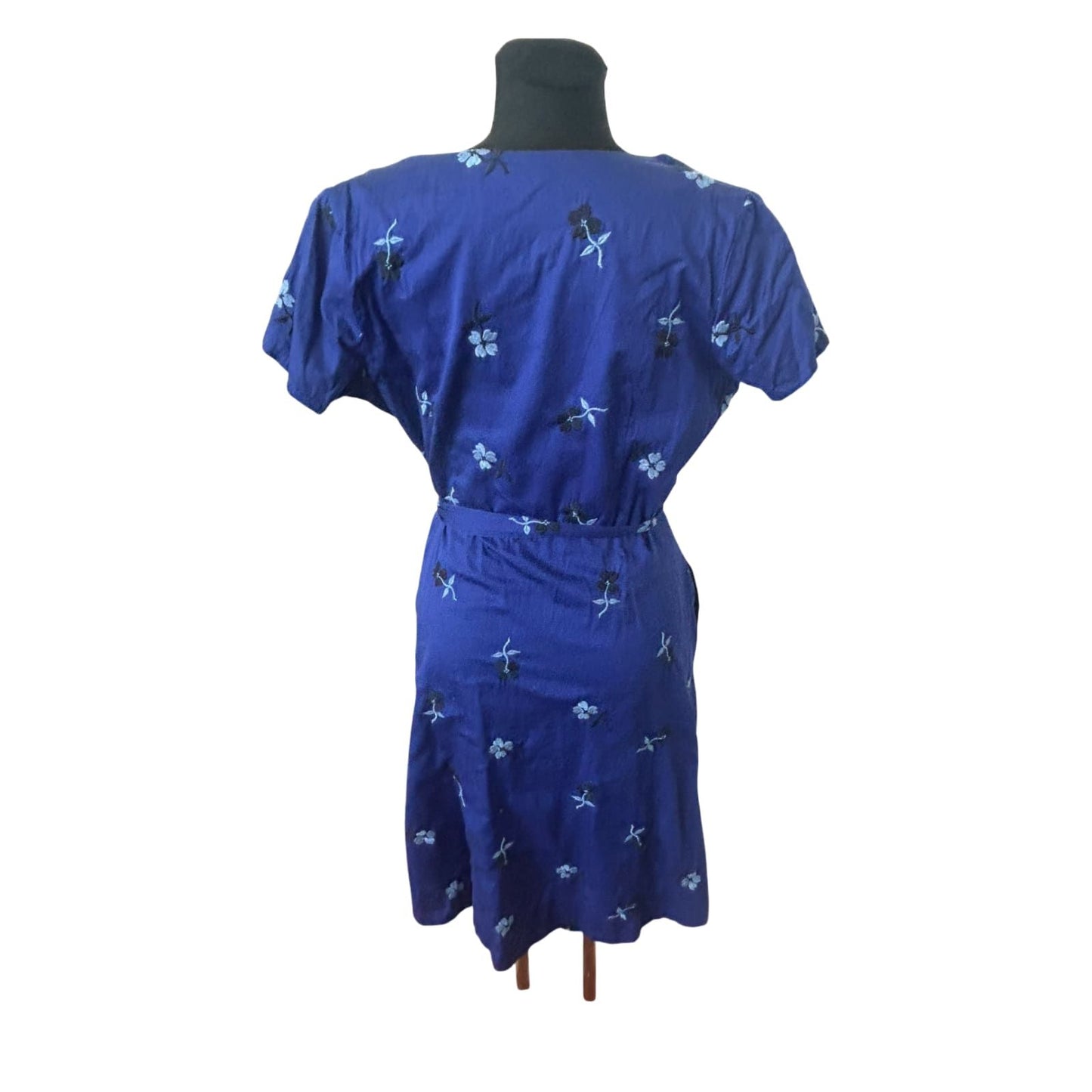Lands End Kleid Damen Gr 40 Blau Sommer Baumwolle Bindegürtel Floral