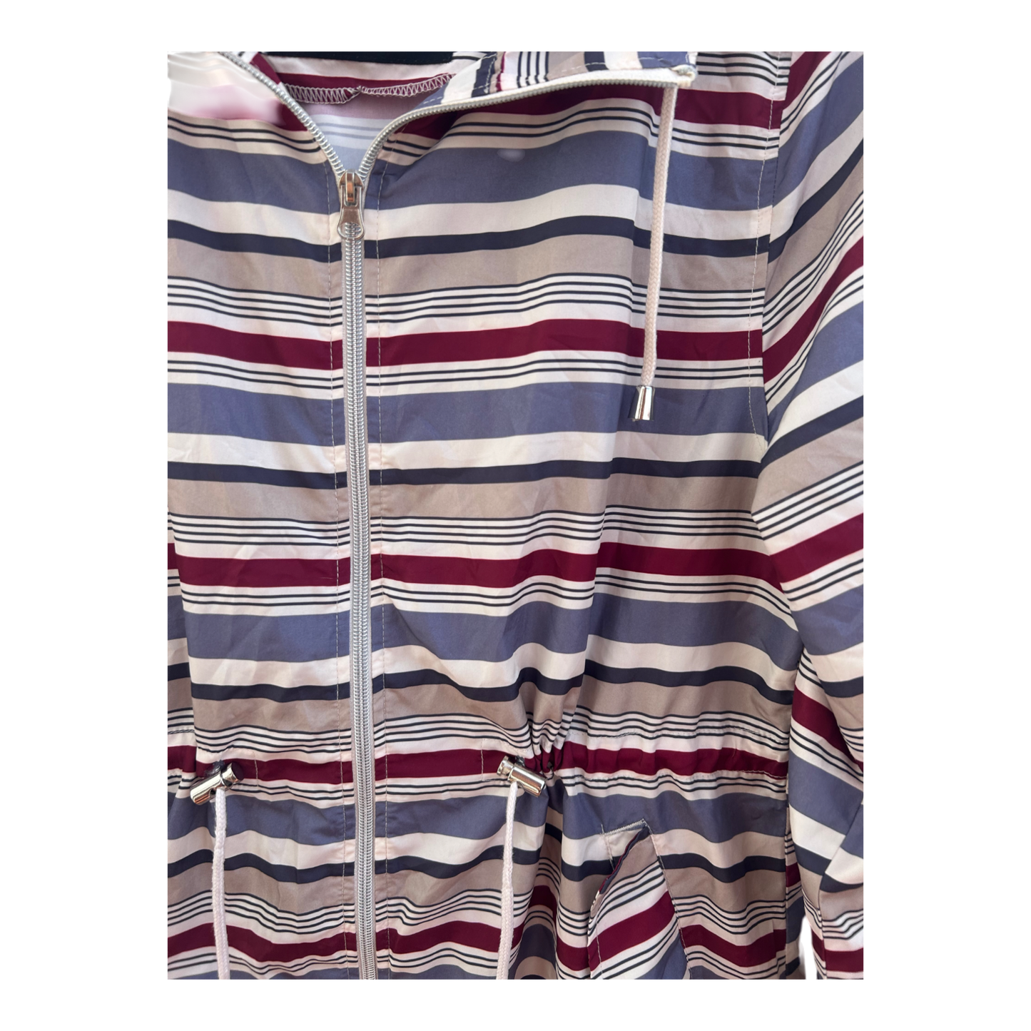 Atmosphere Damen Regenjacke Gr 38 M Parka In A Pocket Polyester Gestreift Kapuze