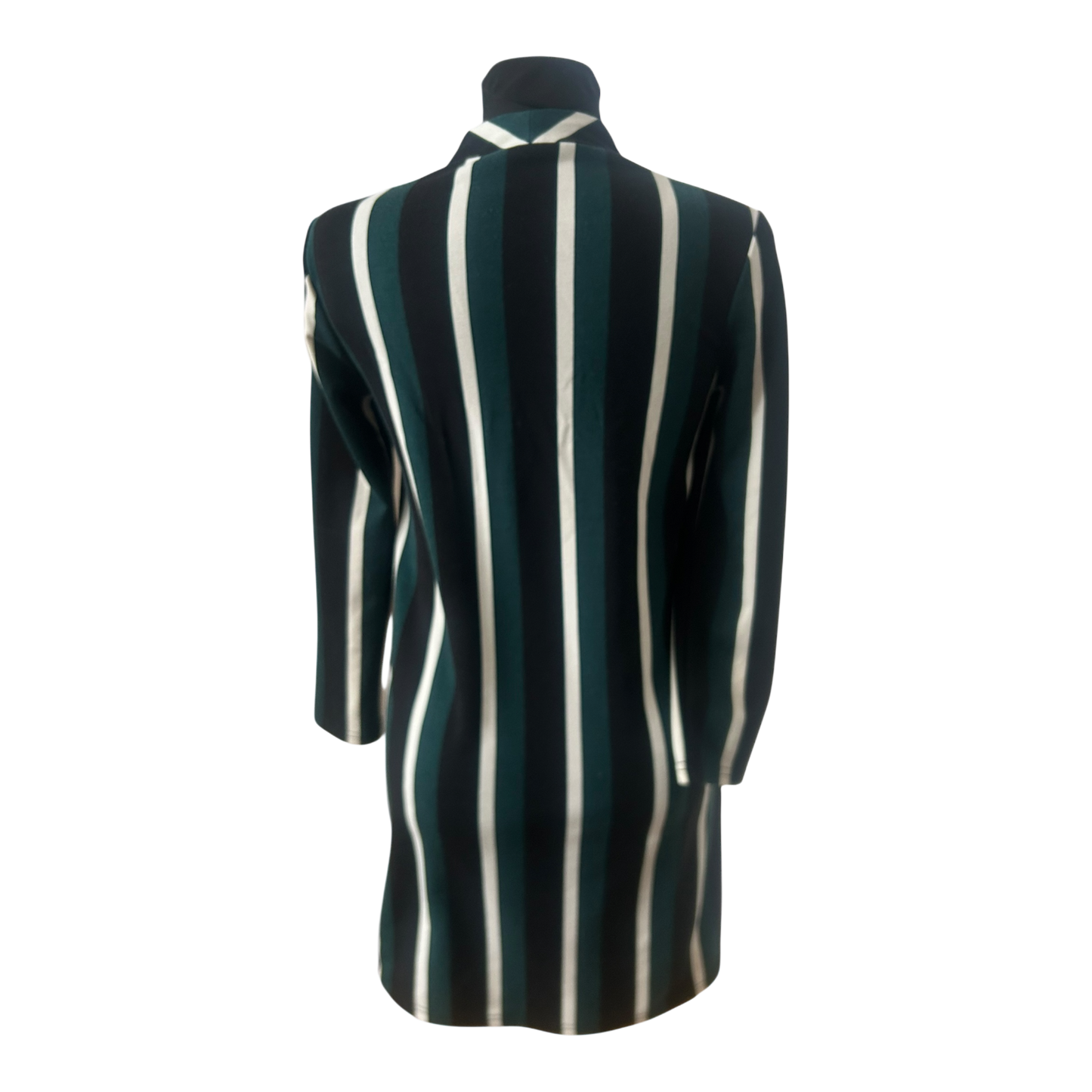 Mango Damenkleid XL Grün Schwarz 3/4-Arm Streifen V Ausschnitt Stretch