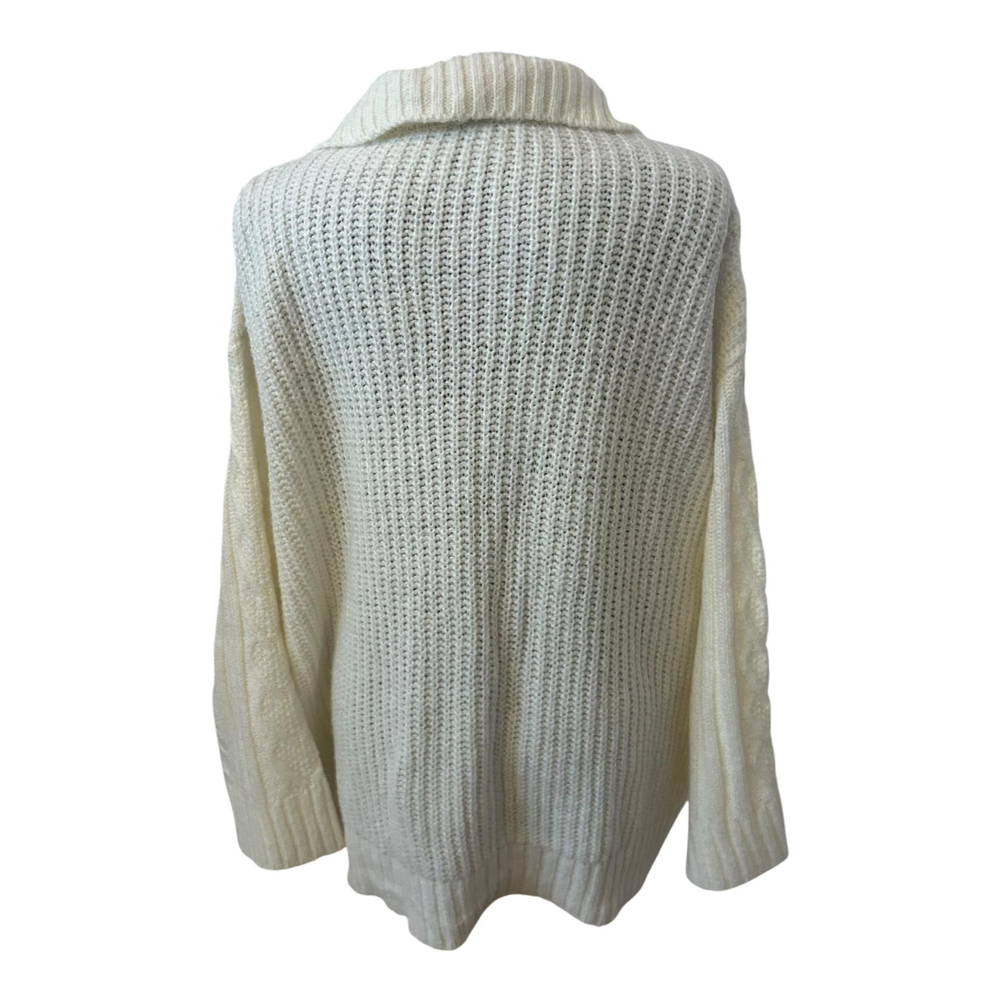H&M Damen Strickpullover XXL Creme Zopfmuster Reissverschluss Oversize