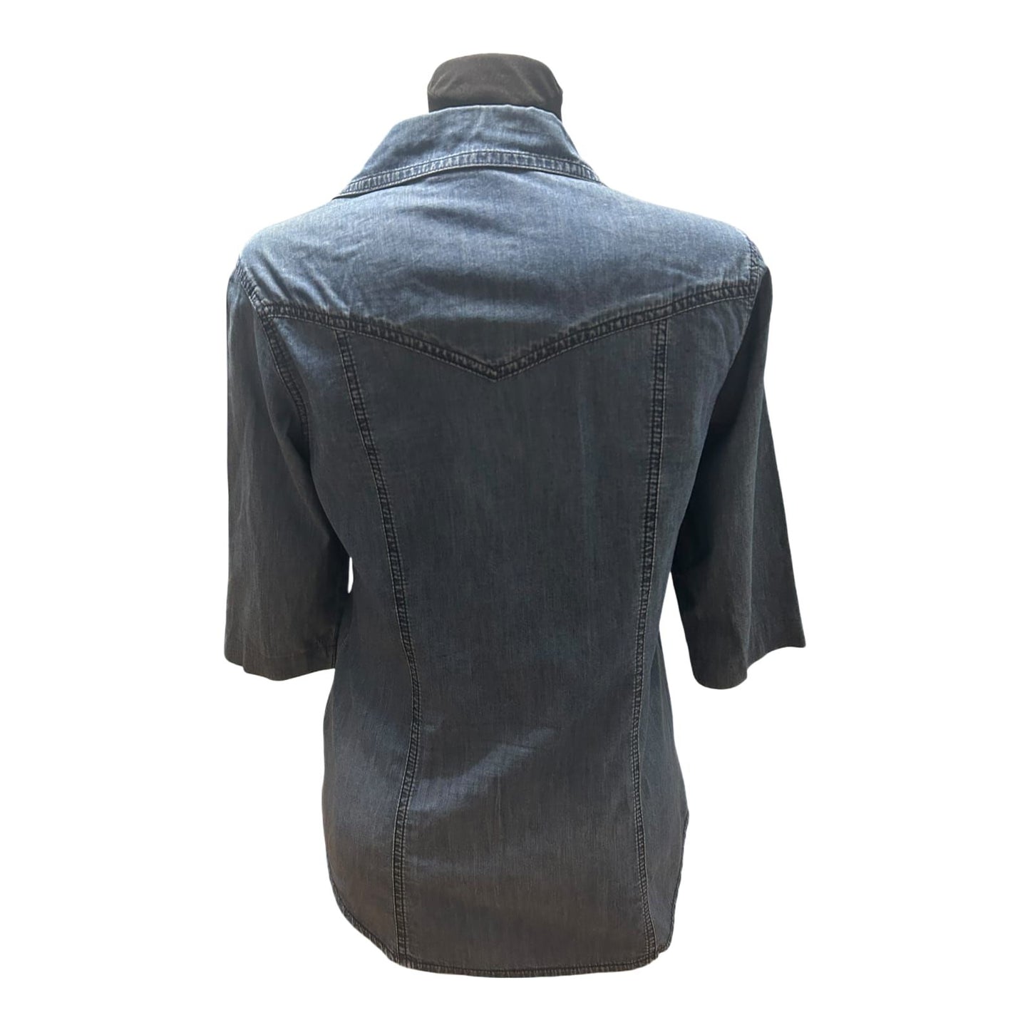 Yessica Jeansbluse 3/4 Arm Damen Gr 36 Blau Hemdbluse Baumwolle Druckknöpfe