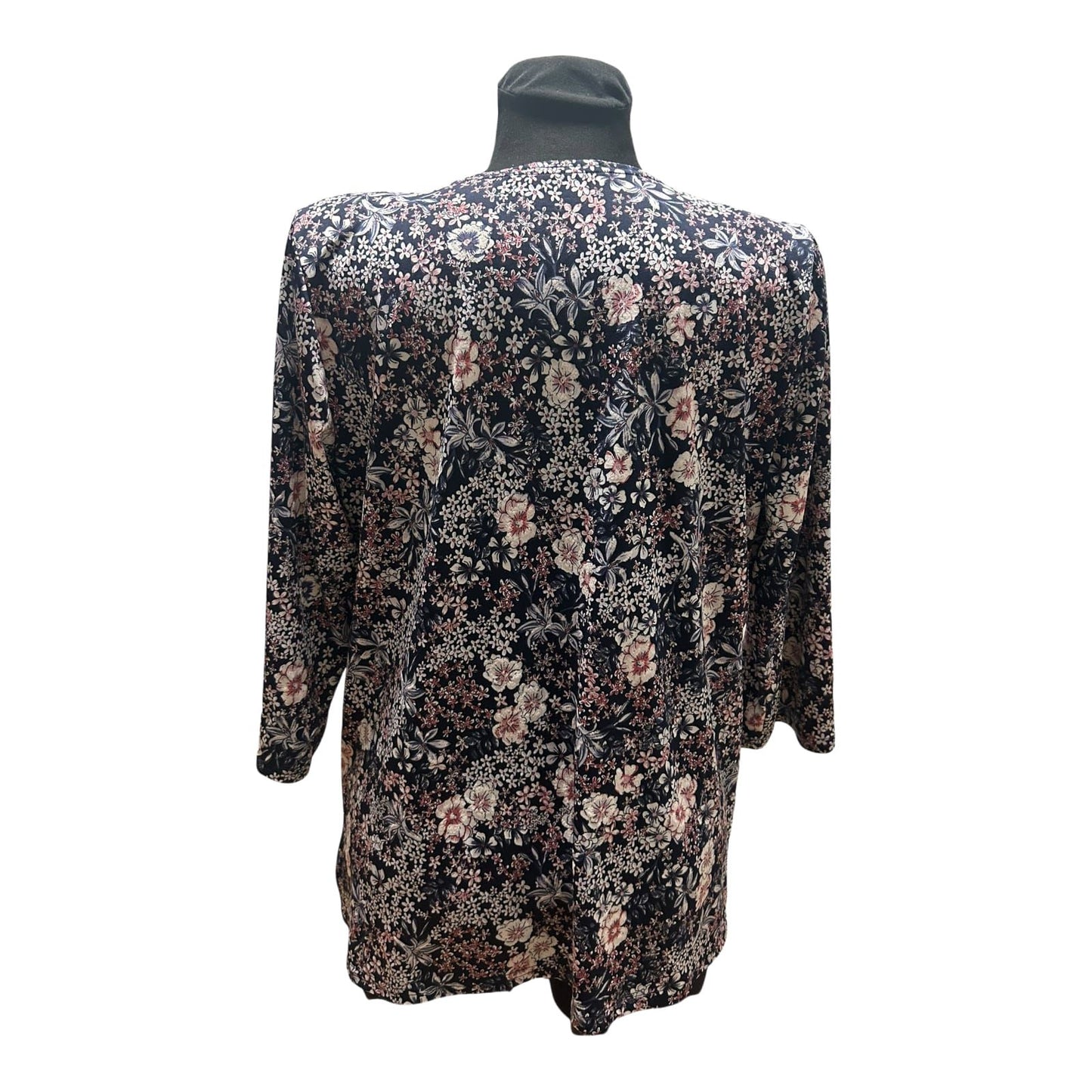 Terreti Bluse Damen Gr L Schwarz Blumen 3/4 Arm Strassbrosche Elegant